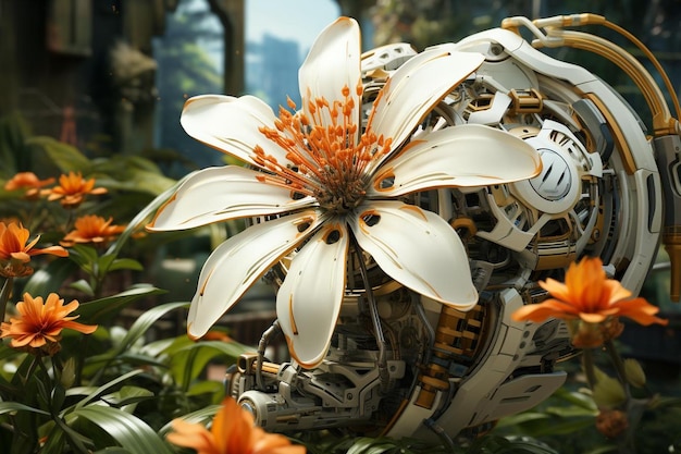 Futuristic mecha flower in d