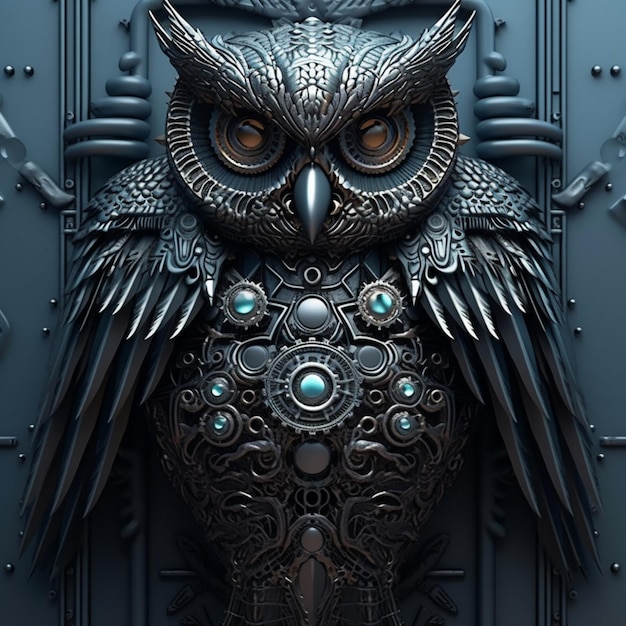 Futuristic mechanical owl steampunk crafts images AI Generated art