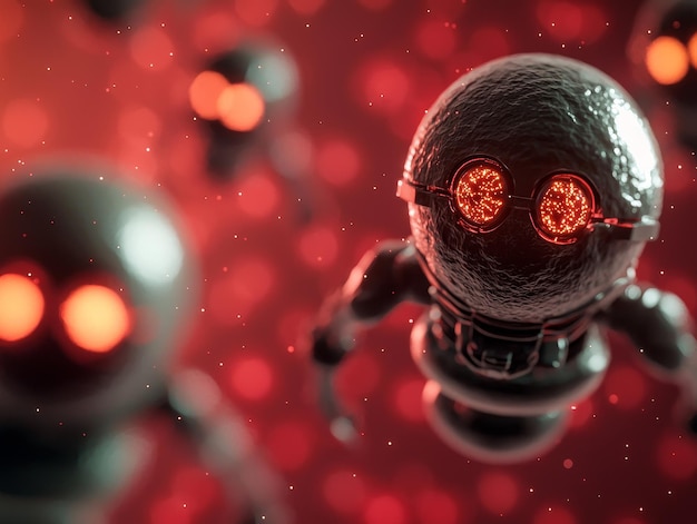 Photo futuristic medical nanorobots with glowing red eyes 3d illustration