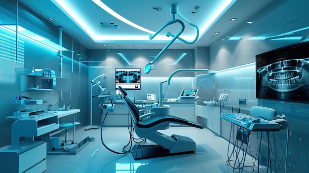 Futuristic medical operating room with advanced equipment dentist