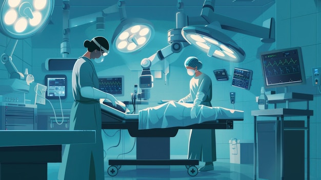 Futuristic Medical Procedures in Advanced HighTech Surgery Rooms