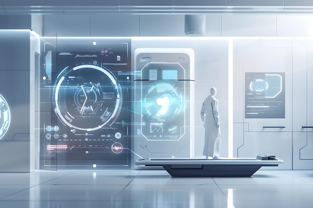 Futuristic medical research or emergency admission room with biometrics diagnosis