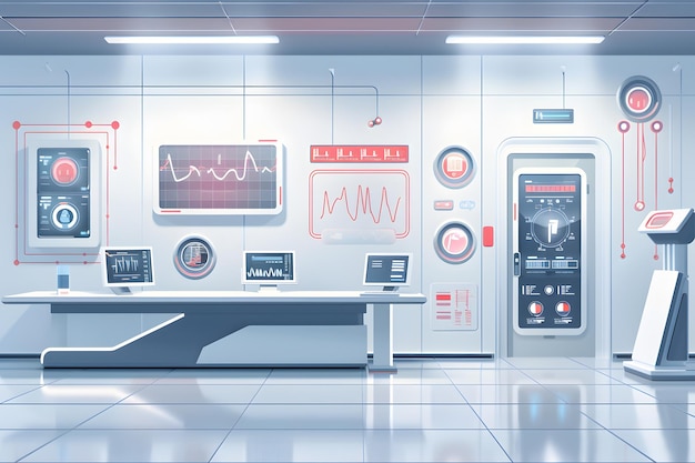 Futuristic medical research or emergency admission room with biometrics diagnosis