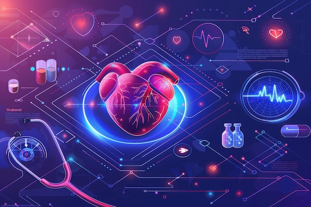 futuristic medical research or heart cardiology health care with diagnosis vitals infographic bio