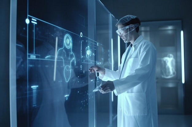 Futuristic medicine Digital virtual computer interface Virtual holographic Innovative in science and medicine concept Technologies of medicine Remote medicine Modern Laboratory Generative AI