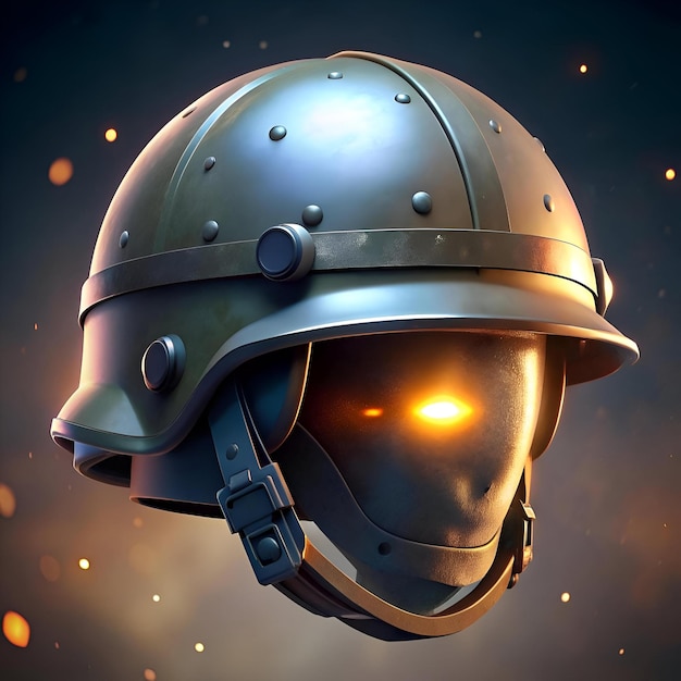 A futuristic metallic helmet with glowing eyes perfect for sci fi military and fantasy concepts