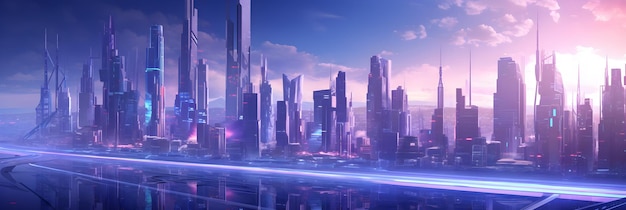 Photo futuristic metropolis a dusk cityscape in cg motion graphics