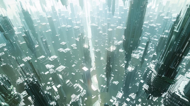 Photo futuristic metropolis with towering skyscrapers