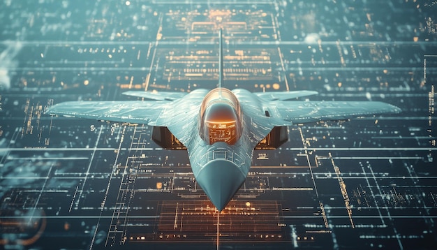 Photo futuristic military aircraft featuring advanced digital radar technology in 3d render