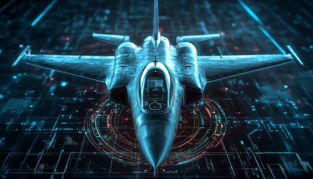 Photo futuristic military aircraft with advanced digital radar interface in 3d aviation technology render