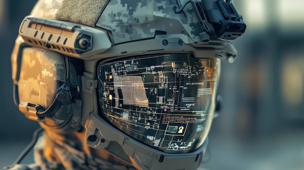 Photo futuristic military helmet with advanced display