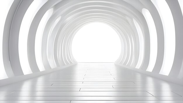 a futuristic minimalist corridor that is mostly white