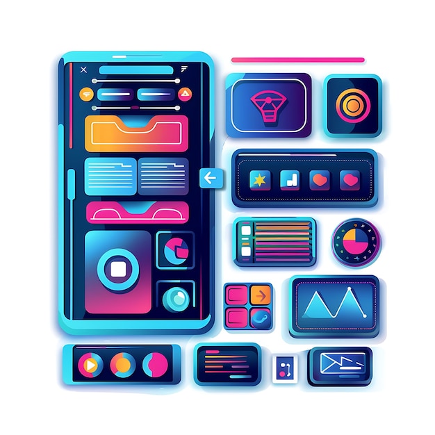 Photo futuristic mobile app interface design elements with vibrant color scheme