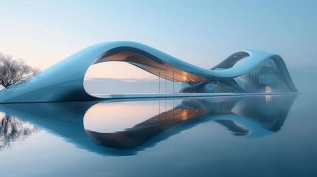 Photo futuristic modern architectural design on water generative ai