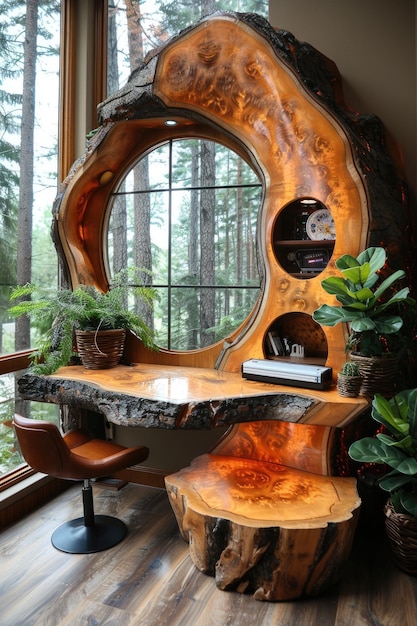 Futuristic modern art nouveau home office decor blending timeless elegance with contemporary flair creating a stylish and sophisticated workspace that merges tradition and innovation seamlessly