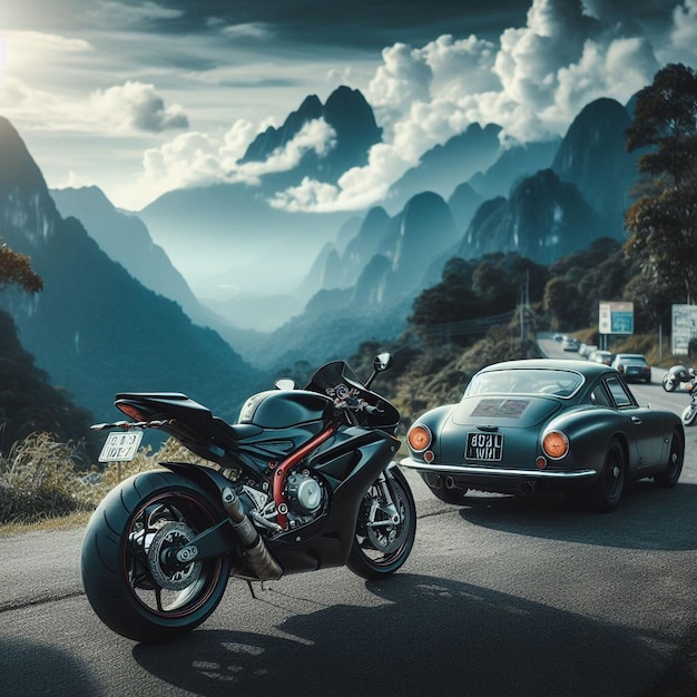 Futuristic modern bike and car ai image