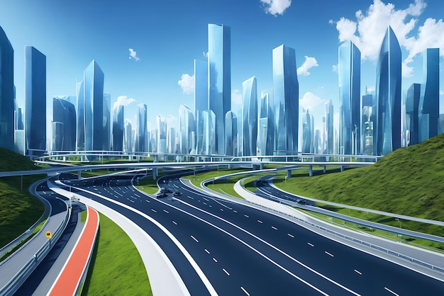 Futuristic modern future city with highway road generative art by AI