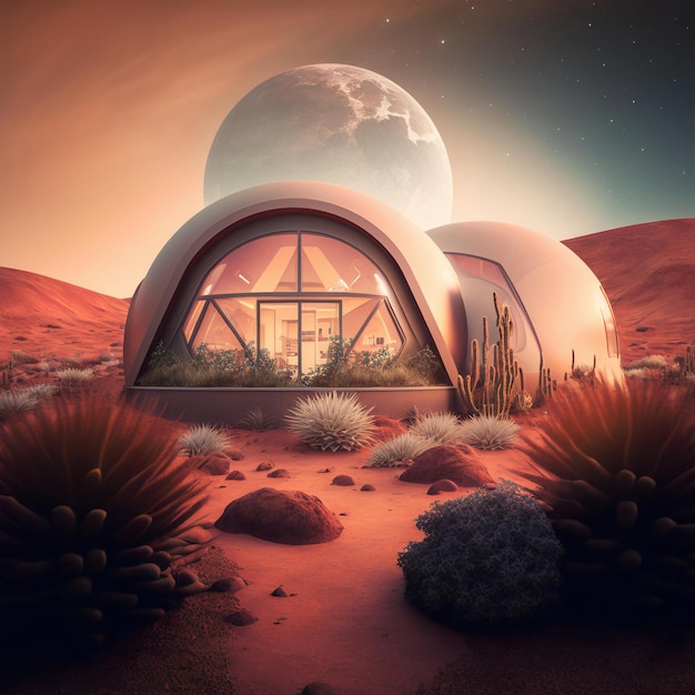 Futuristic modern house in mars