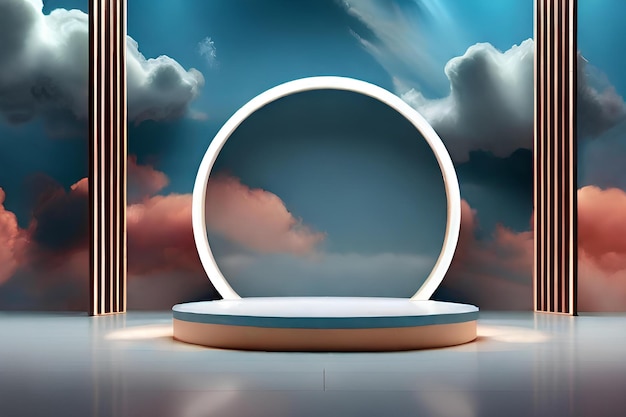 futuristic modern podium stage spotlight product display with cloud dreamy background Generative AI