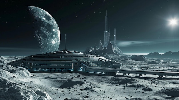 Futuristic Moon Base Space Station Surface Moon