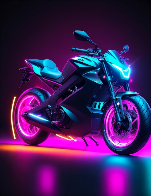 futuristic motorbike on a vibrant colorful retrowave landscape Ai generative