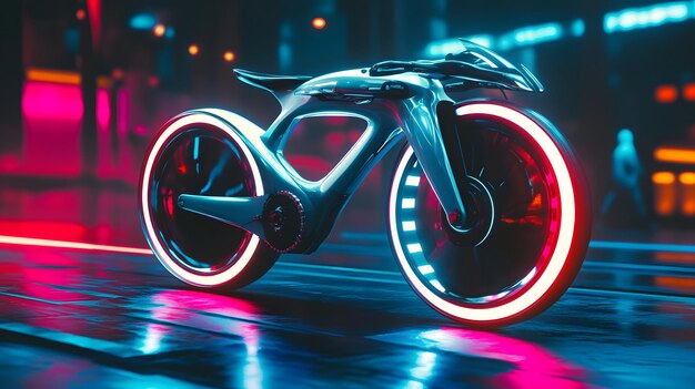 Photo futuristic motorcycle in neon city