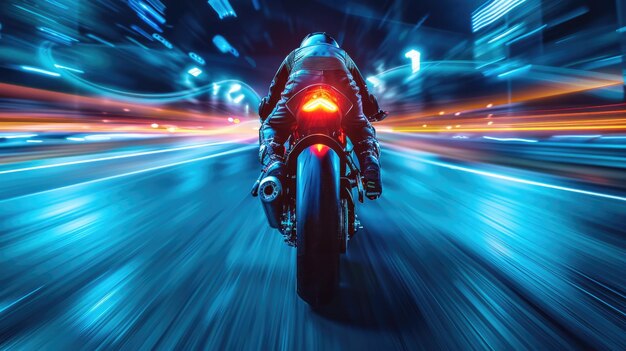 Photo futuristic motorcycle racing in a neonlit environment digital image aig49