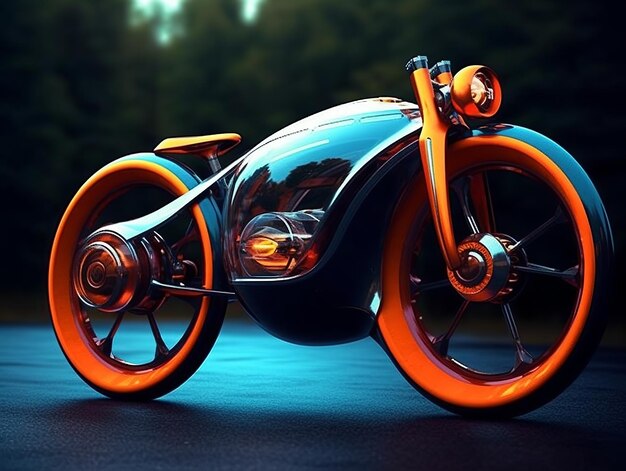 Futuristic motorcycle on the street Created with generative Ai technology