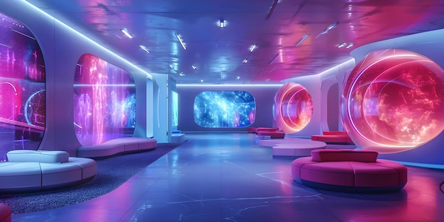 Futuristic Museum Featuring Holographic Displays and Interactive Exhibits in a Conceptual Environment Concept Futuristic Museum Holographic Displays Interactive Exhibits Conceptual Environment