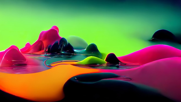 Futuristic neon 3D landscape with liquid shapes glowing fluid shapes Modern 3d fluid design