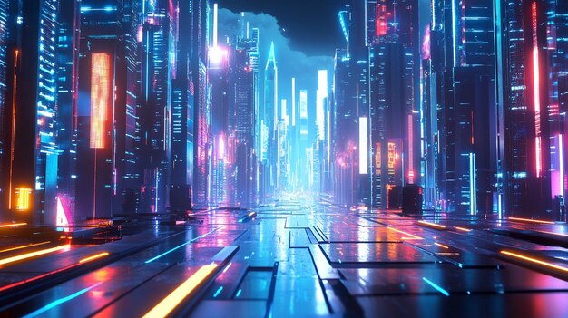 Futuristic Neon Cityscape Wallpaper for Gaming at Night