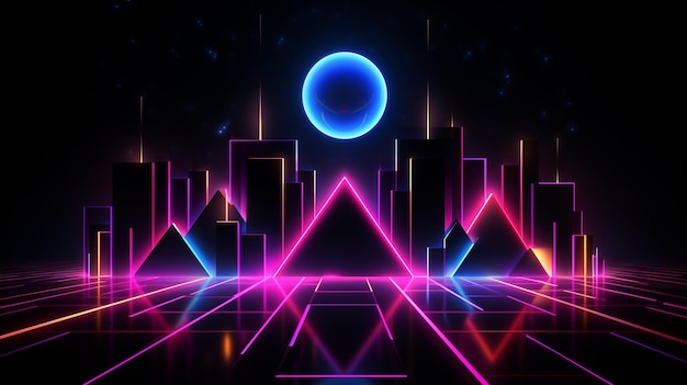 Futuristic Neon Cityscape with Geometric Shapes