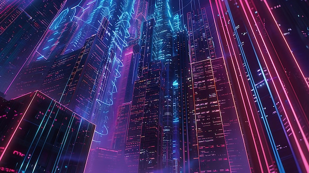 Futuristic Neon Cityscape with Glowing Lines