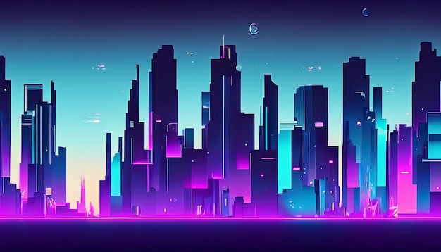 A futuristic neon cityscape with neon glow and skyscrapers background wallpaper