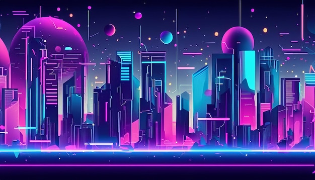 A futuristic neon cityscape with neon glow and skyscrapers background wallpaper