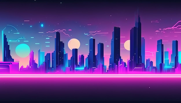 A futuristic neon cityscape with neon glow and skyscrapers background wallpaper