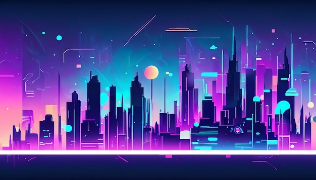 A futuristic neon cityscape with neon glow and skyscrapers background wallpaper