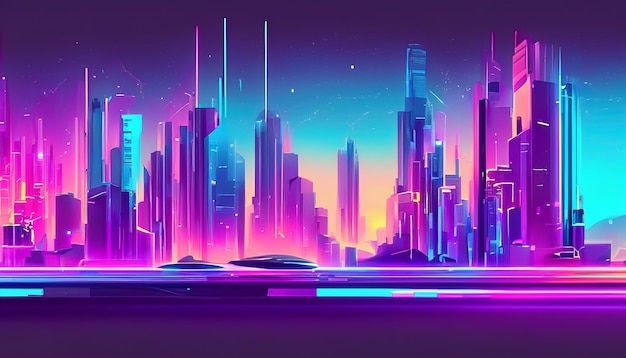 A futuristic neon cityscape with neon glow and skyscrapers background wallpaper