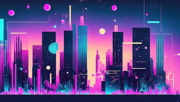 A futuristic neon cityscape with neon glow and skyscrapers background wallpaper