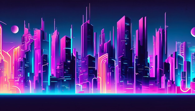 A futuristic neon cityscape with neon glow and skyscrapers background wallpaper