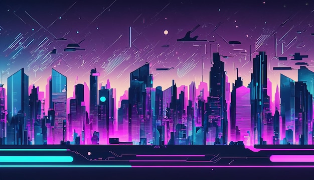 A futuristic neon cityscape with neon glow and skyscrapers background wallpaper