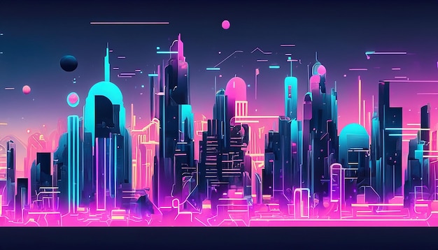 A futuristic neon cityscape with neon glow and skyscrapers background wallpaper