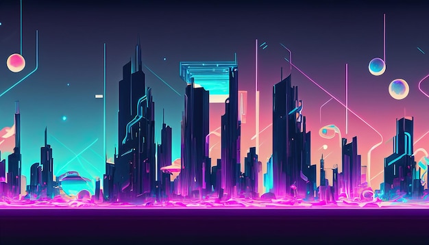 A futuristic neon cityscape with neon glow and skyscrapers background wallpaper