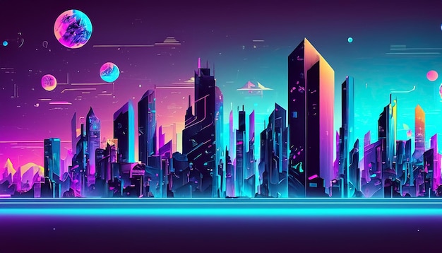 A futuristic neon cityscape with neon glow and skyscrapers background wallpaper