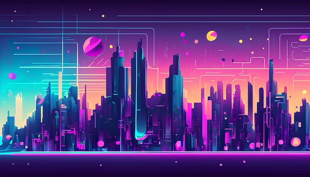 A futuristic neon cityscape with neon glow and skyscrapers background wallpaper