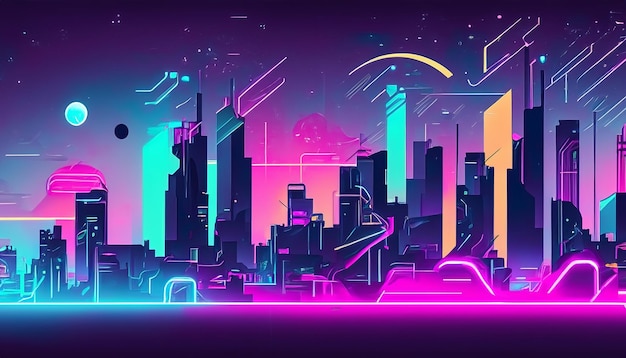 A futuristic neon cityscape with neon glow and skyscrapers background wallpaper