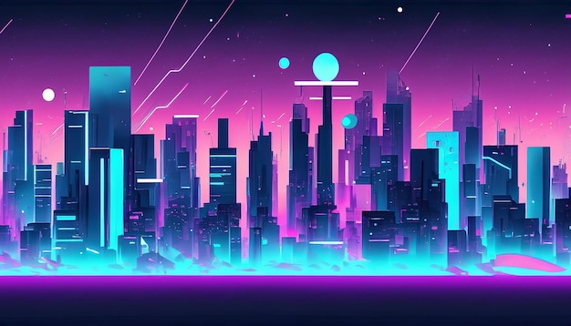 A futuristic neon cityscape with neon glow and skyscrapers background wallpaper