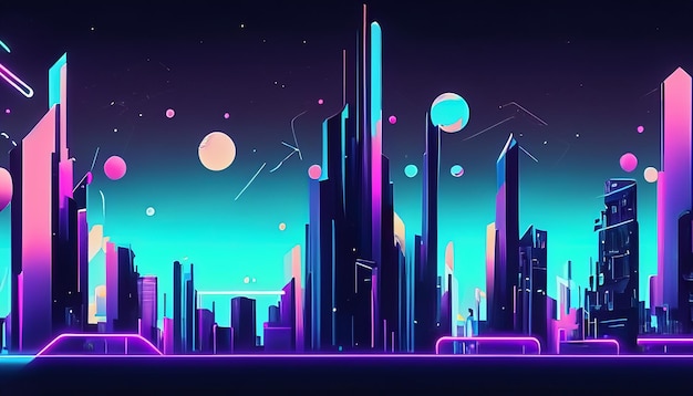 A futuristic neon cityscape with neon glow and skyscrapers background wallpaper