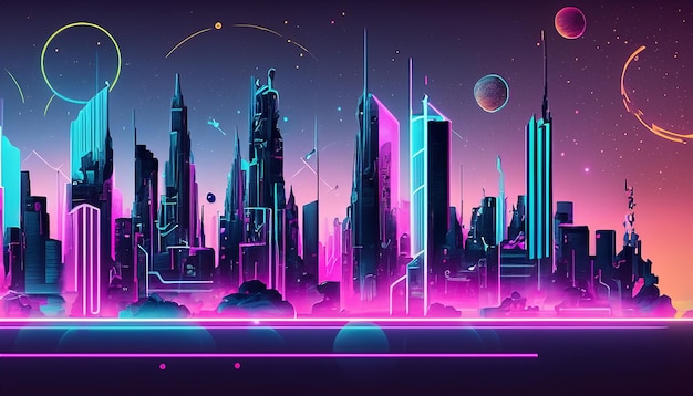 A futuristic neon cityscape with neon glow and skyscrapers background wallpaper