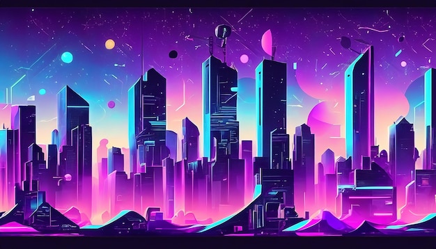 A futuristic neon cityscape with neon glow and skyscrapers background wallpaper